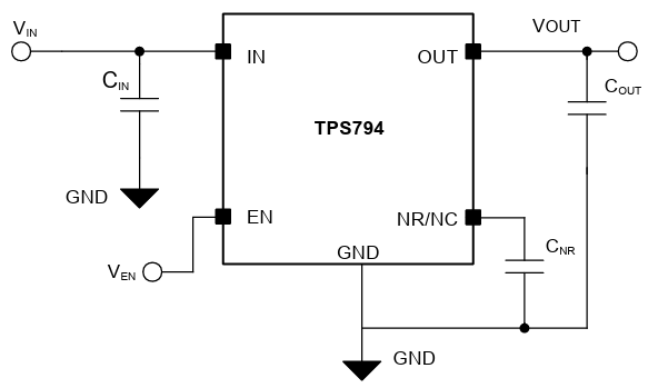 应用电路图 - Texas Instruments TPS794低压降线性稳压器